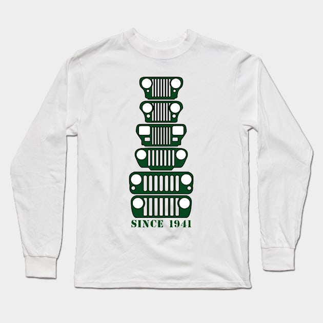 Jeep Grills Dark Green Logo Long Sleeve T-Shirt by Caloosa Jeepers 